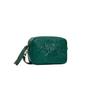 Patricia Nash Josie Crossbody Leather  HandBag Embossed Green Tassel Purse NEW